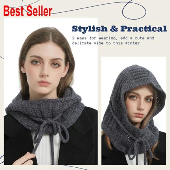 Merino Wool Balaclava Hooded Scarf Knitted Hat Scarf in One Chic Minimal main image 6